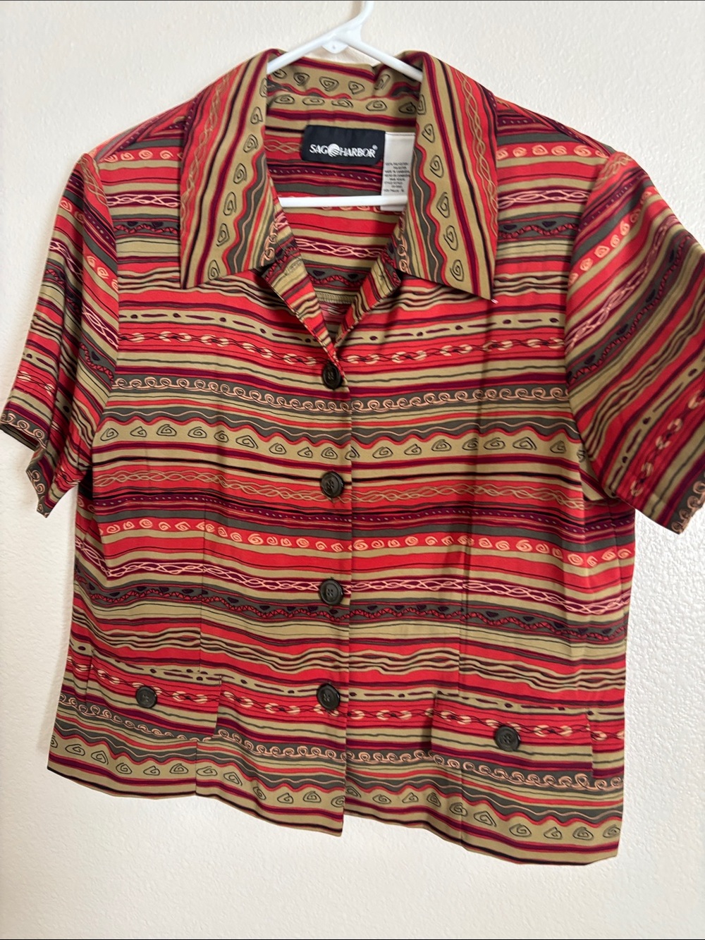 Sag Harbor Red and Tan Striped Short-Sleeve Button Front Dress Jacket